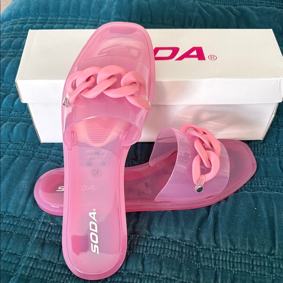 Soda Shoes - Soda Pink Jelly Slide Sandals with Chunky Chain Size 10 New In Box